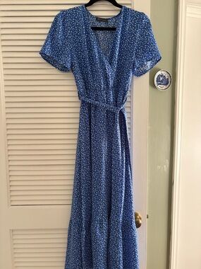 Blue Floral Wrap Maxi Dress